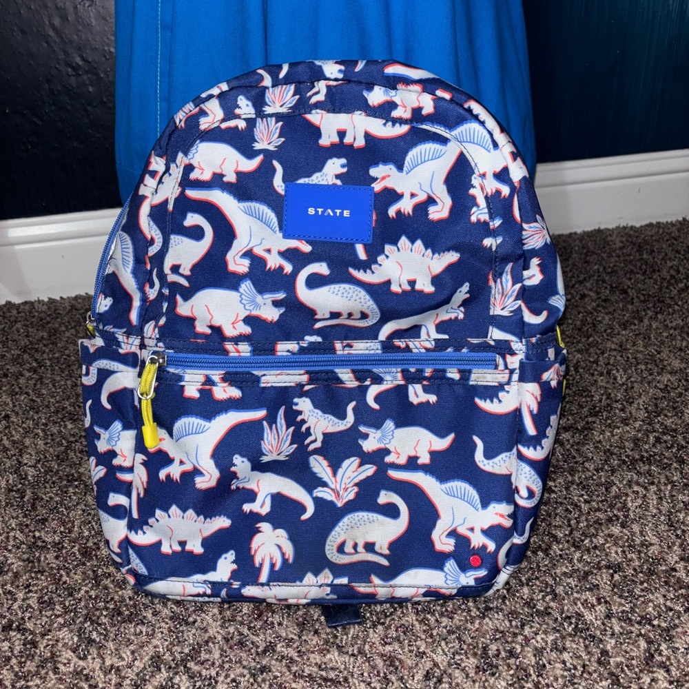 STATE Blue and White Dinosaur Print Bag